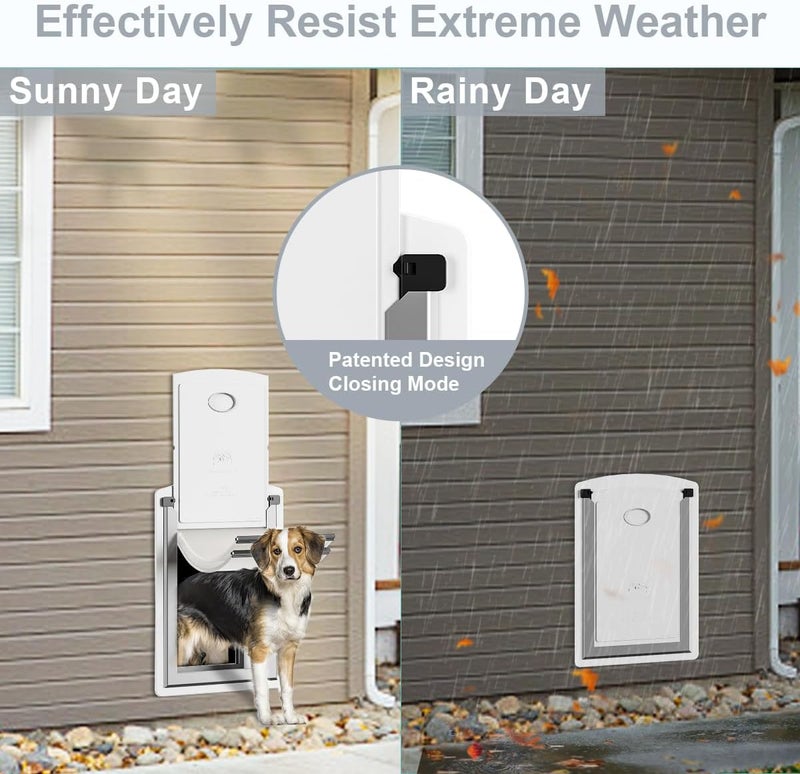 Decormax Steel Dog Door for Wall, Energy Efficient Pet Door, Telescoping Tunnel and Steel Frame, Double Magnetic Flaps and Two Sliding Lock Panels, Easy to Install, White, Medium - Image 3